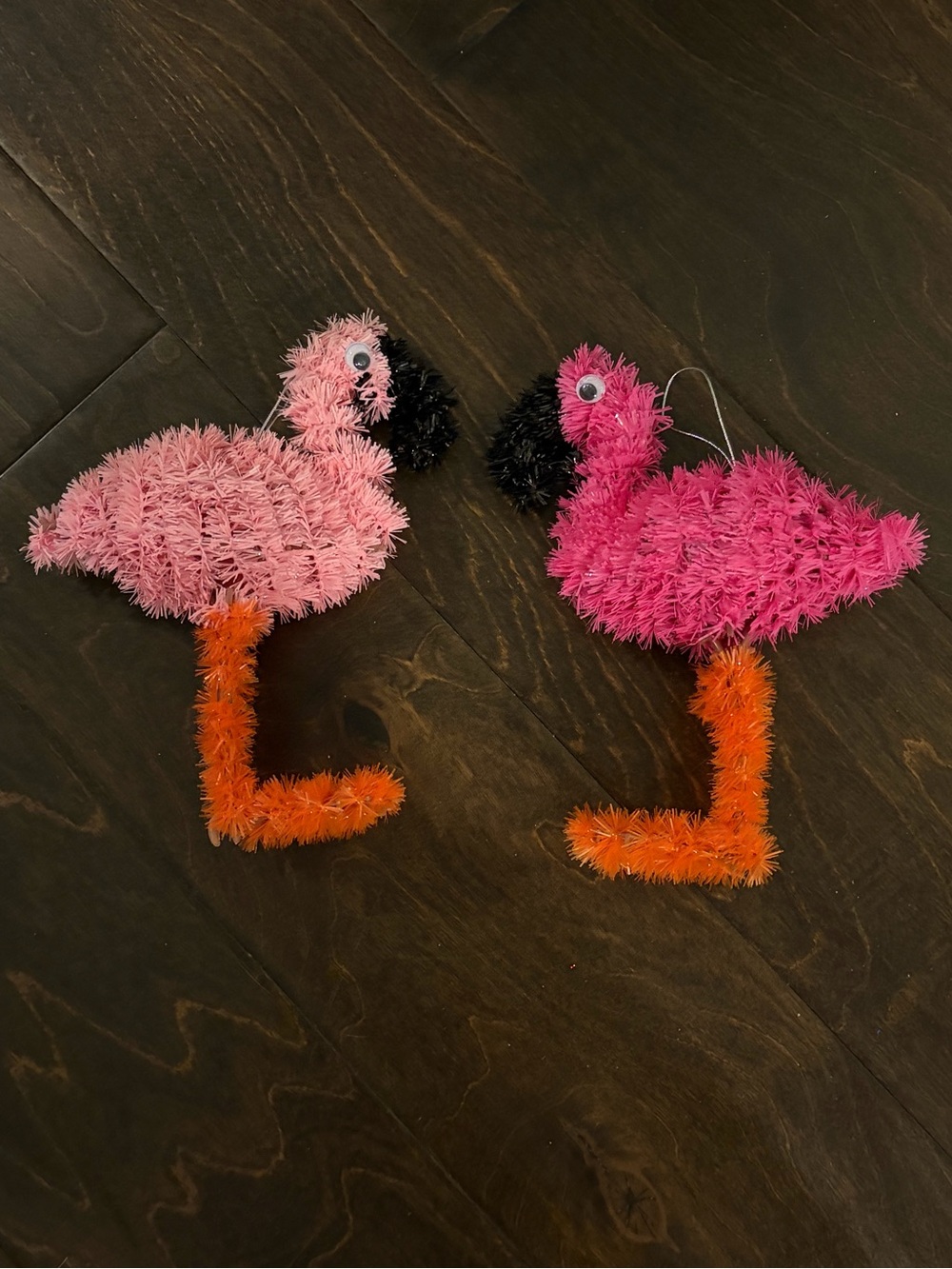Pink Flamingo Pair Ornament Set - Fuzzy Pink & Hot Pink